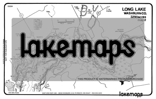 Washburn County, WI - Long Lake - map 2 North Arm to Kunz Is. - Lakemap - 23224