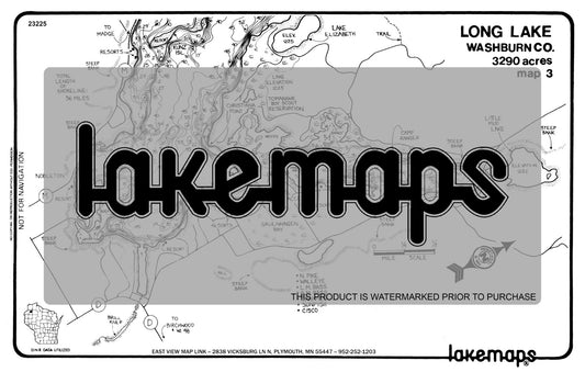 Washburn County, WI - Long Lake - map 3 Kunz Isl. - Gruenhagen Bay - Lakemap - 23225