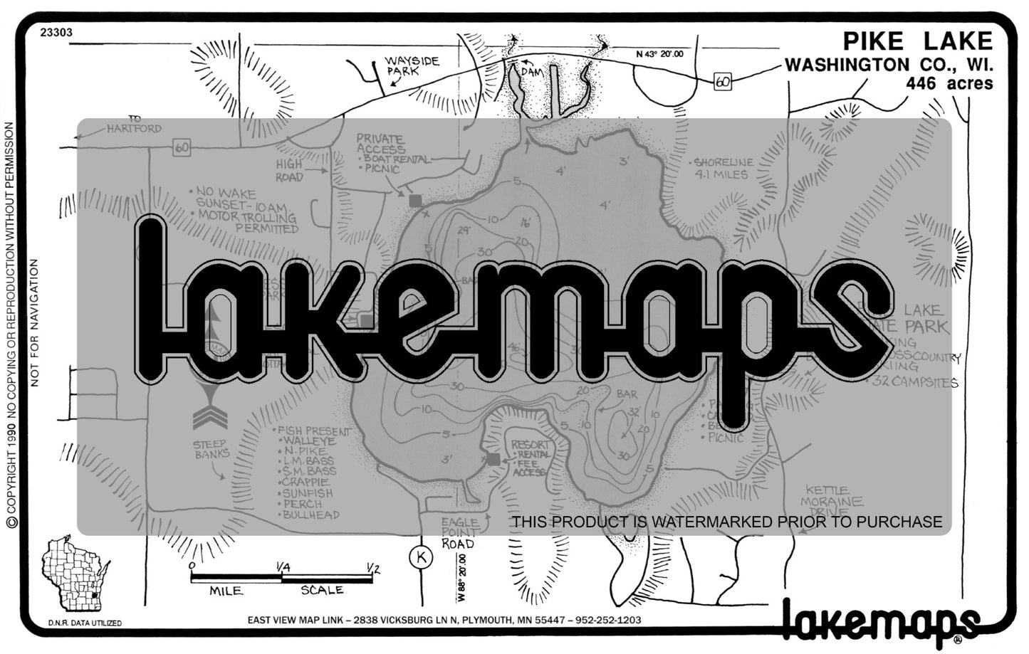 Washington County, WI - PIKE - Lakemap - 23303