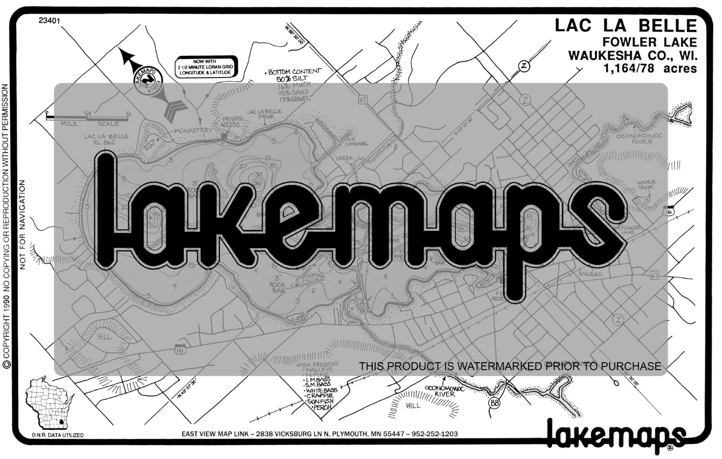 Waukesha County, WI - LAC LA BELLE - Lakemap - 23401