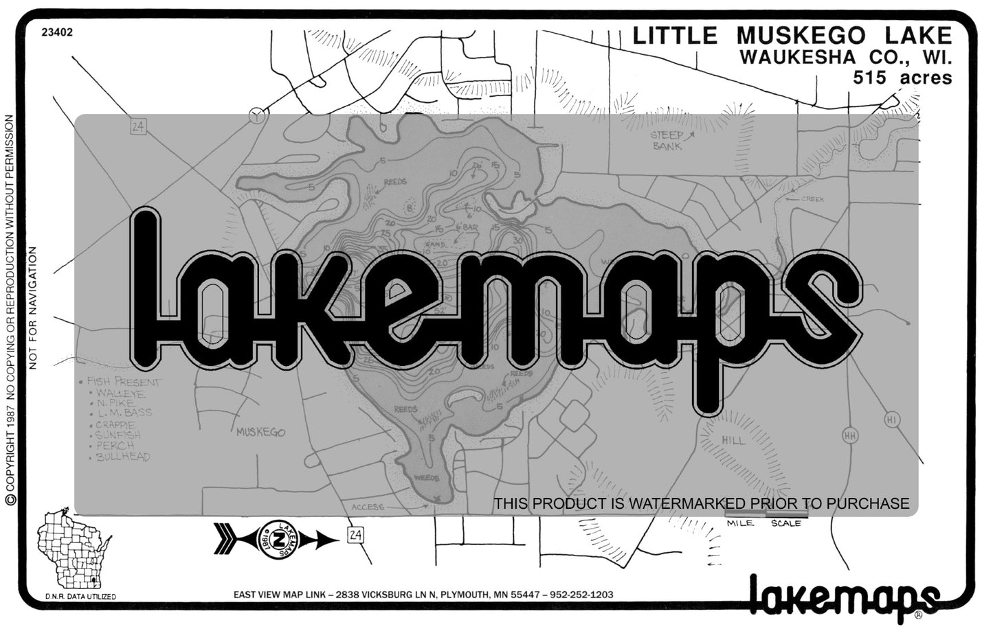 Waukesha County, WI - LITTLE MUSKEGO - Lakemap - 23402