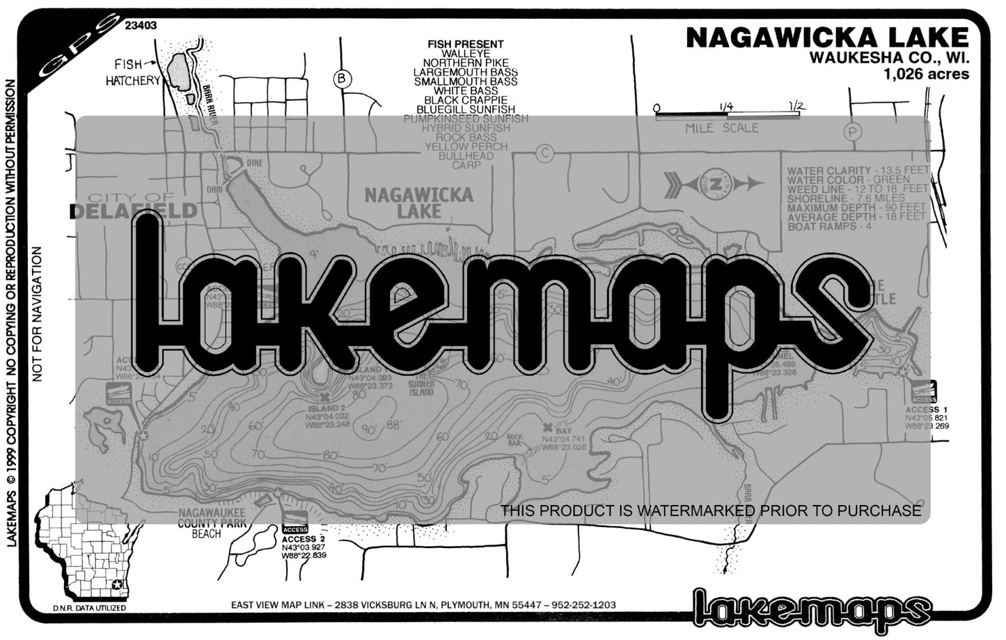 Waukesha County, WI - NAGAWICKA - Lakemap - 23403