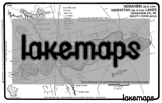 Waukesha County, WI - NEMAHBIN/ Nashota, Up. & Low. - Lakemap - 23404