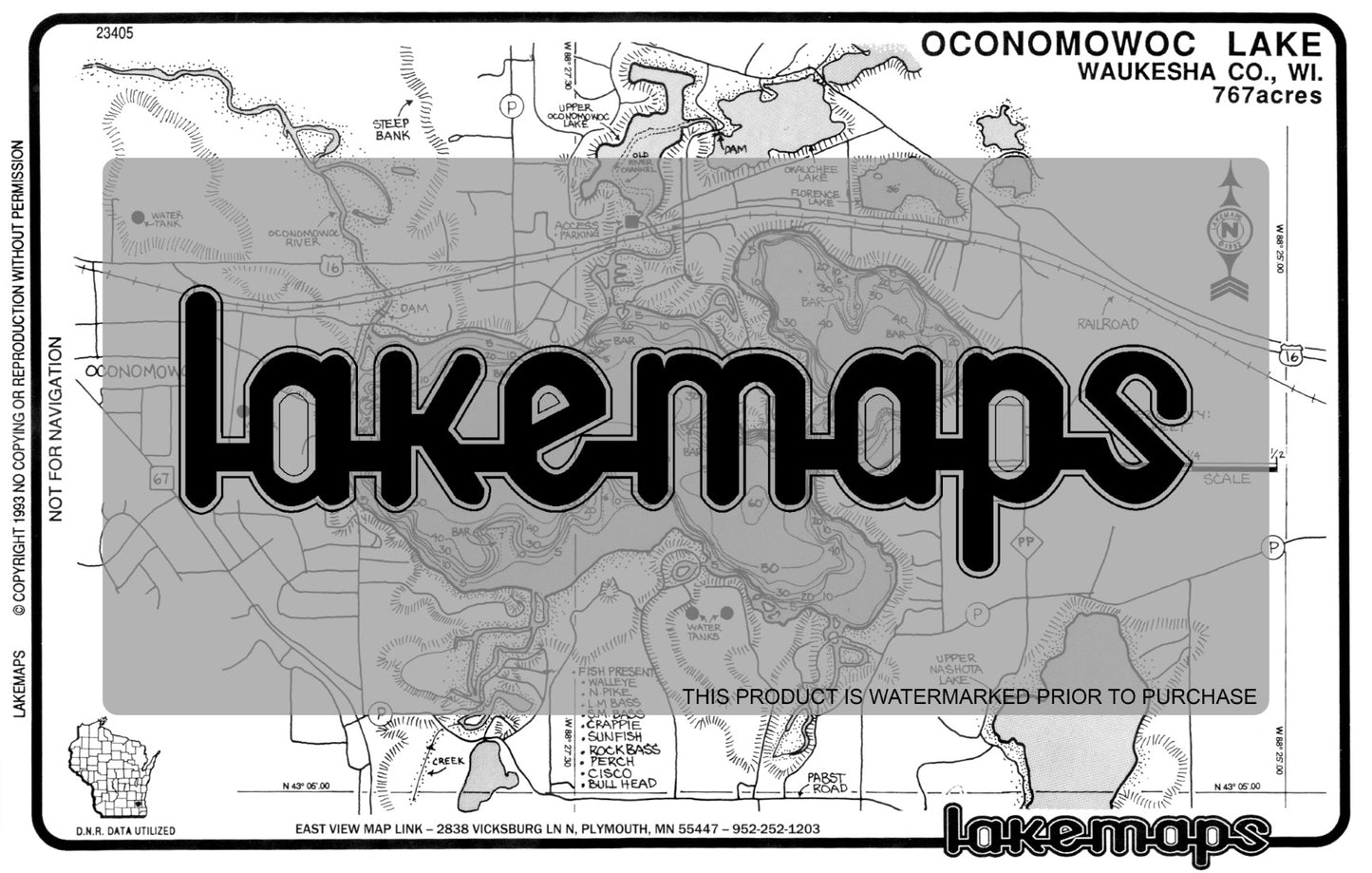 Waukesha County, WI - OCONOMOWOC - Lakemap - 23405