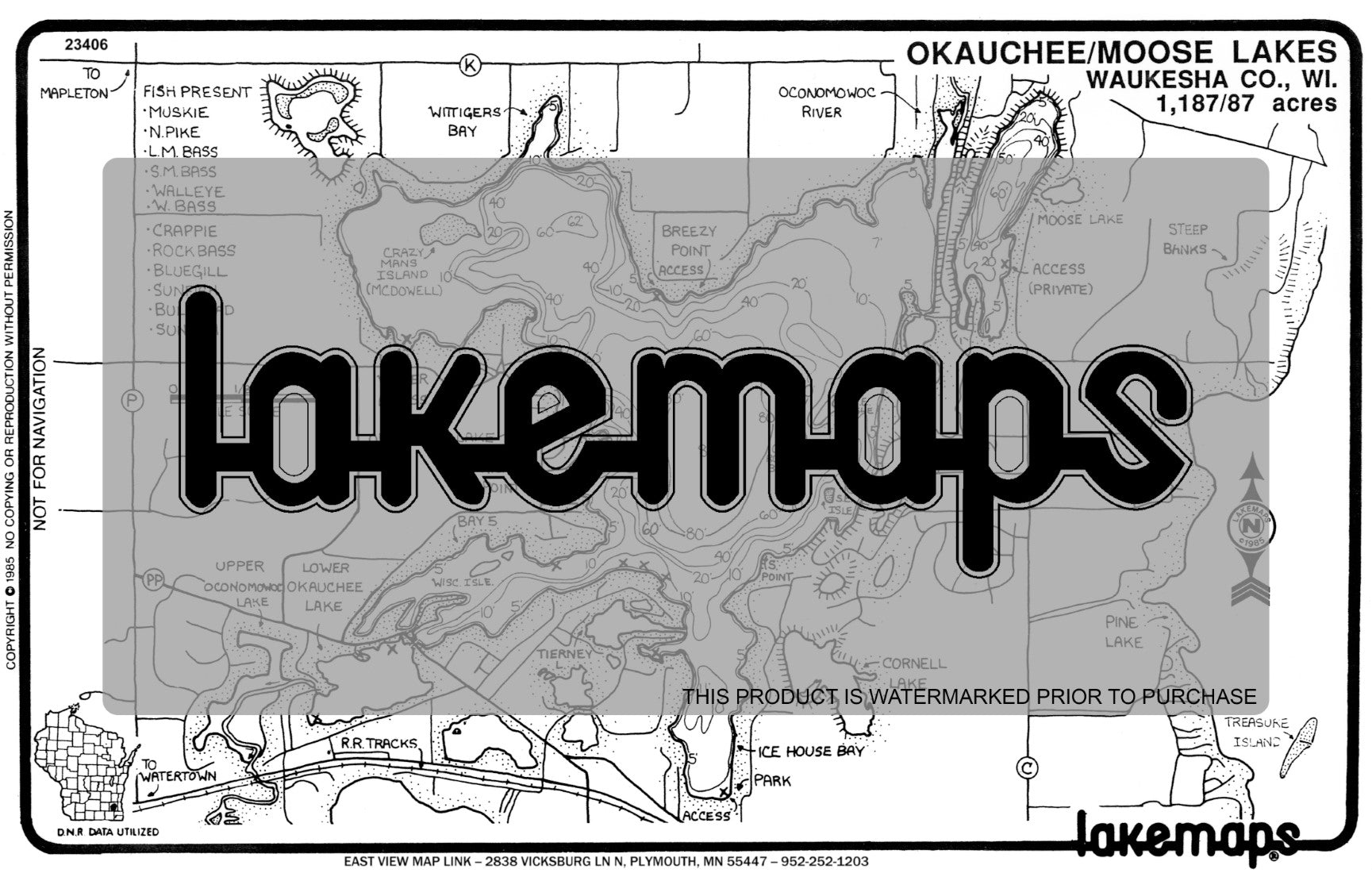 Waukesha County, WI - OKAUCHEE - Lakemap - 23406