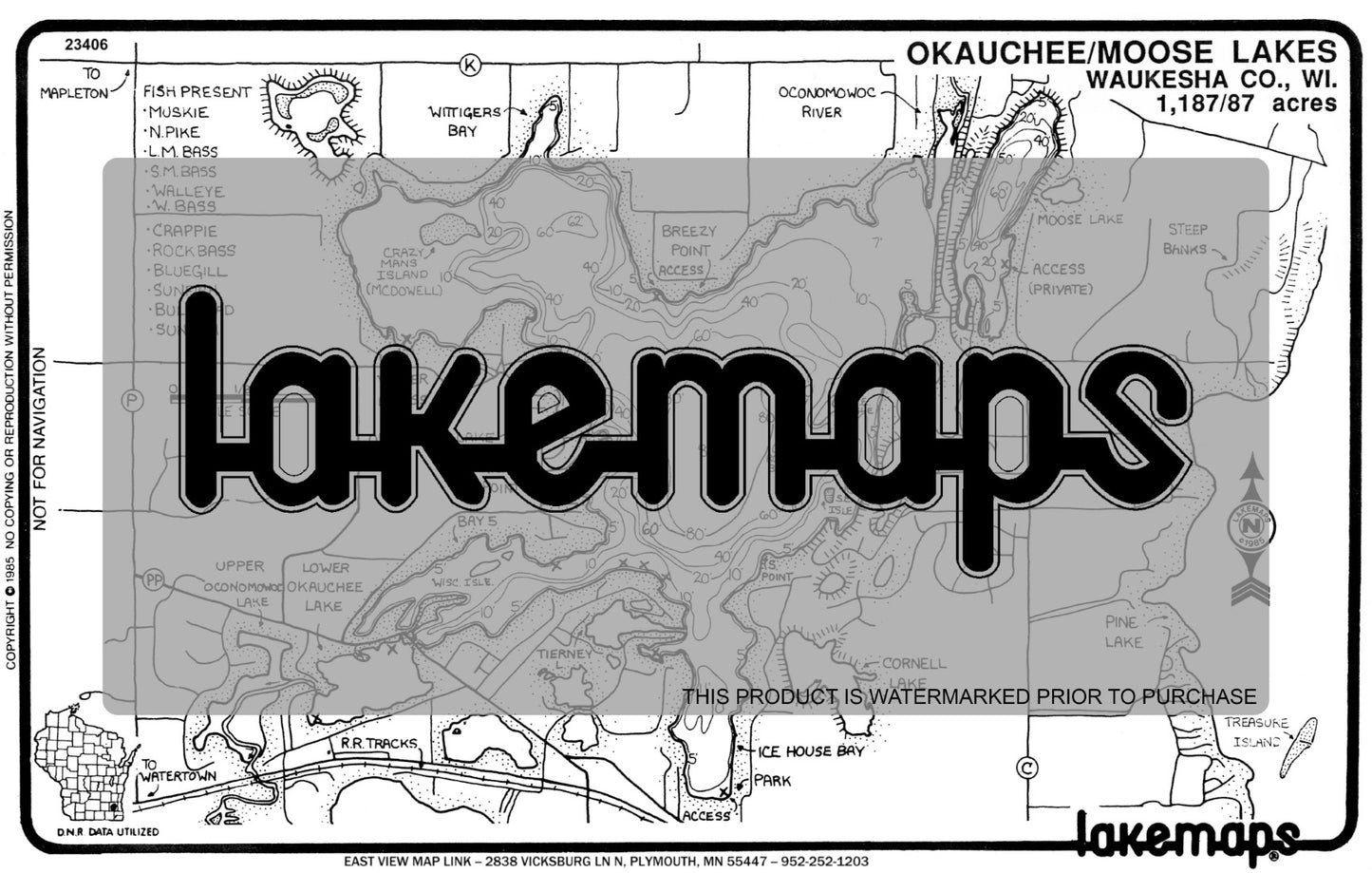 Waukesha County, WI - OKAUCHEE - Lakemap - 23406