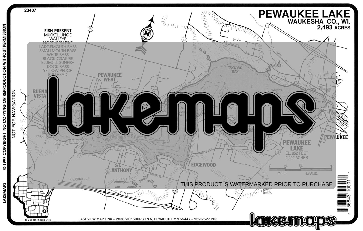 Waukesha County, WI - PEWAUKEE - Lakemap - 23407