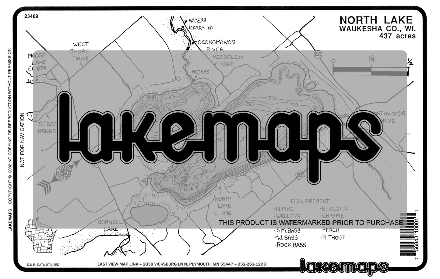 Waukesha County, WI - NORTH - Lakemap - 23409