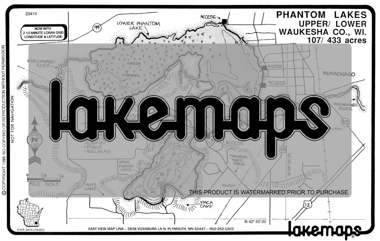 Waukesha County, WI - PHANTOM UP/LO - Lakemap - 23410