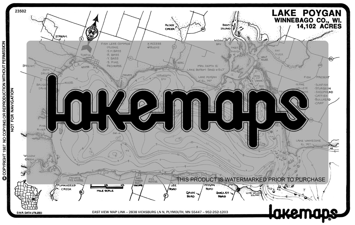 Winnebago County, WI - POYGAN - Lakemap - 23502