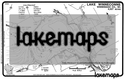 Winnebago County, WI - WINNECONNE - Lakemap - 23504