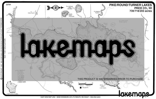 Price County, WI - PIKE CHAIN(Pike/Round/Turner) - Lakemap - 23701