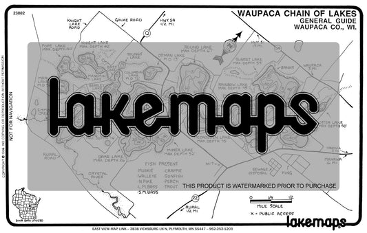 Waupaca County, WI - Waupaca Lake Chain - General Guide - Lakemap - 23802