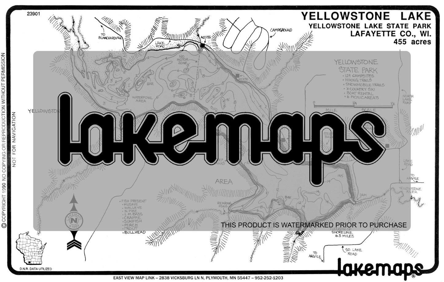 La Fayette County, WI - YELLOWSTONE   -Yellowstone State Park - Lakemap - 23901