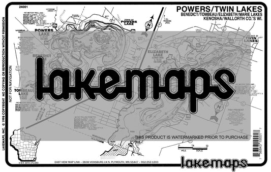 Kenosha County, WI - POWERS / Twin Lakes - Lakemap - 24001