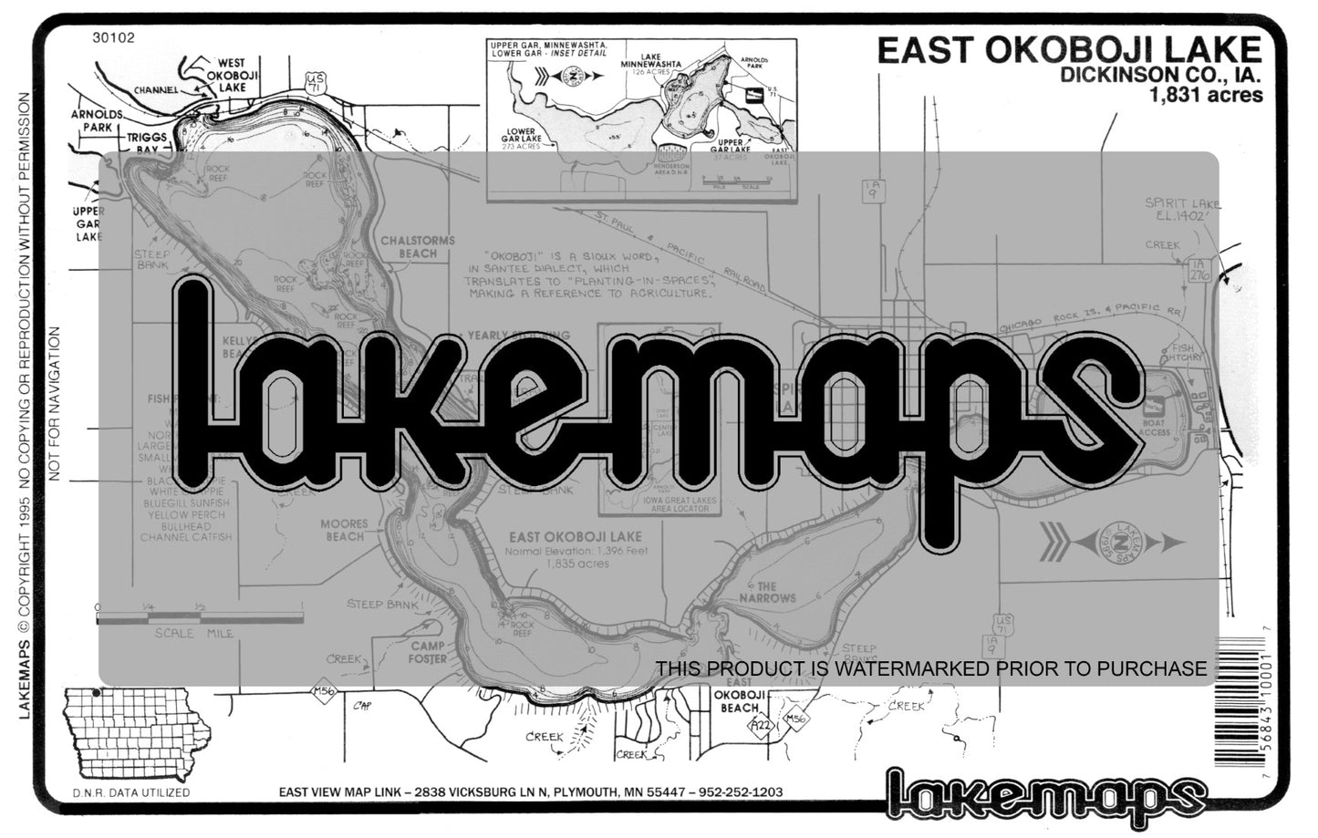 Dickinson County, IA - OKOBOJI, EAST - Lakemap - 30102