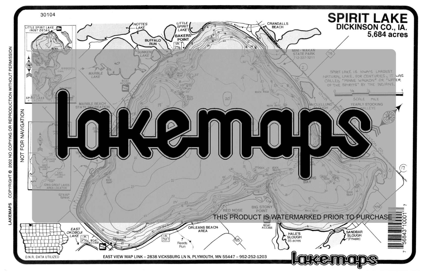 Dickinson County, IA - SPIRIT / Little Spirit - Lakemap - 30104