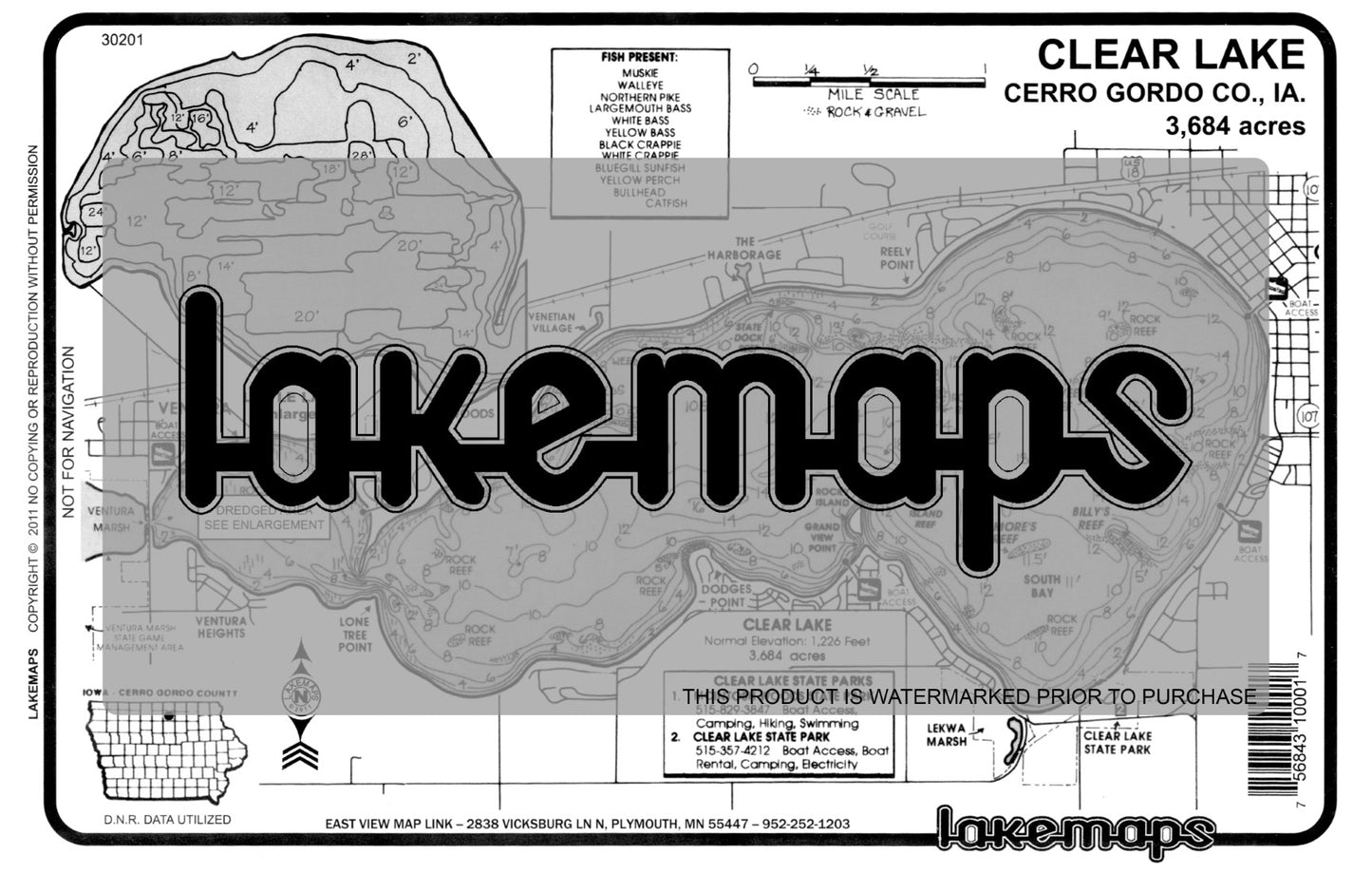 Cerro Gordo County, IA - CLEAR - Lakemap - 30201