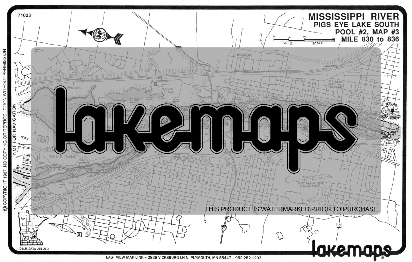 Mississippi River - Mississippi River Pool 2 - PIGS EYE LK SOUTH  Mile 832-836 (POOL #2, Map #3) - Lakemap - 71023
