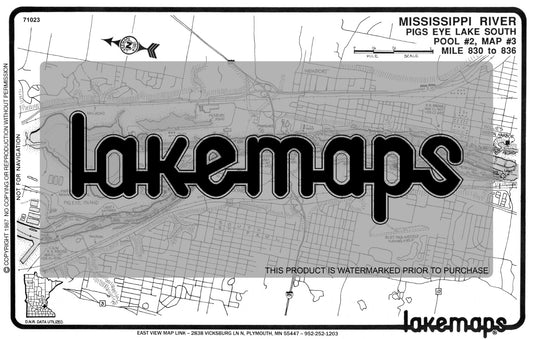 Mississippi River - Mississippi River Pool 2 - PIGS EYE LK SOUTH  Mile 832-836 (POOL #2, Map #3) - Lakemap - 71023