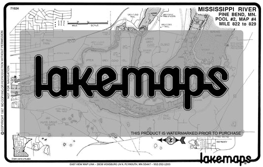 Mississippi River - Mississippi River Pool 2 - PINE BEND, MN.  Mile 822-829 (POOL #2, Map #4) - Lakemap - 71024