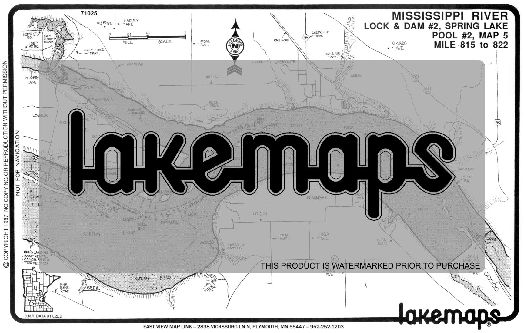 Mississippi River - Mississippi River Pool 2 - LOCK & DAM #2, SPRING LAKE Mile  815-822 ( POOL 2, Map #5) - Lakemap - 71025