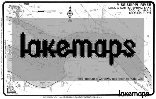 Mississippi River - Mississippi River Pool 2 - LOCK & DAM #2, SPRING LAKE Mile  815-822 ( POOL 2, Map #5) - Lakemap - 71025