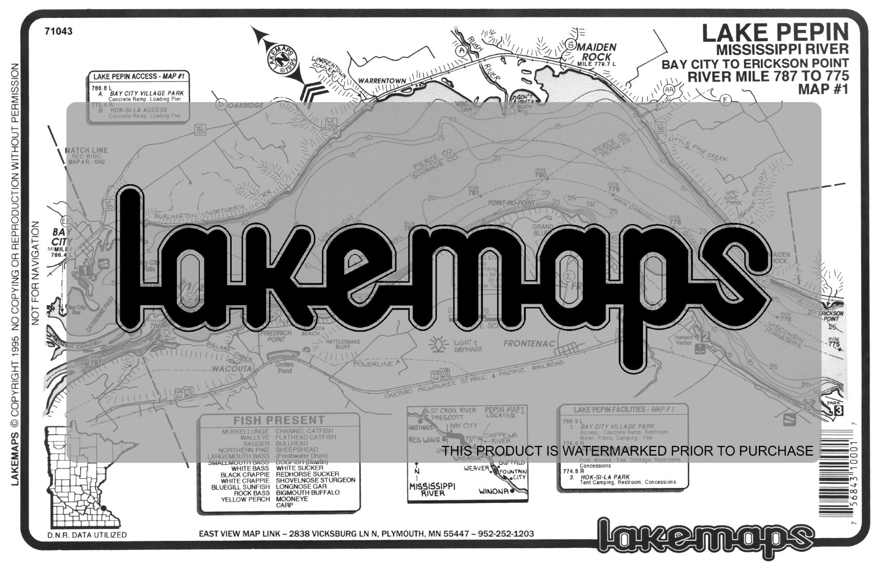 Mississippi River - Mississippi River Pool 4 - LAKE PEPIN -  Mile 776-787 Bay City to Old Frontenac - Lakemap - 71043
