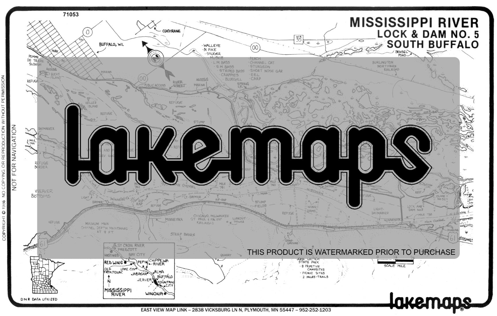 Mississippi River - Mississippi River Pool 5 - BUFFALO-LOCK AND DAM #5 Mile 738-743 (Pool #5, map 3) - Lakemap - 71053