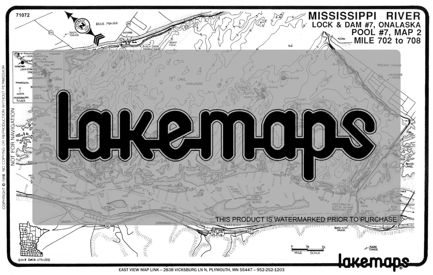 Mississippi River - Mississippi River Pool 7 - LOCK & DAM #7, ONALASKA Mile 702 to 708 (Pool #7, map 2) - Lakemap - 71072