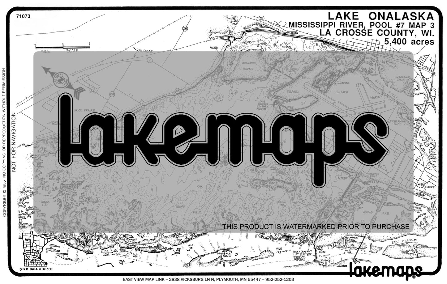 Mississippi River - Mississippi River Pool 7 - LAKE ONALASKA (Pool #7 ,Map 3) - Lakemap - 71073