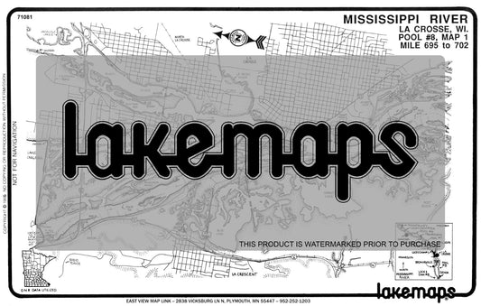 Mississippi River - Mississippi River Pool 8 - LA CROSSE, Wis. Mile 695 to 702 (Pool #8, map 1) - Lakemap - 71081