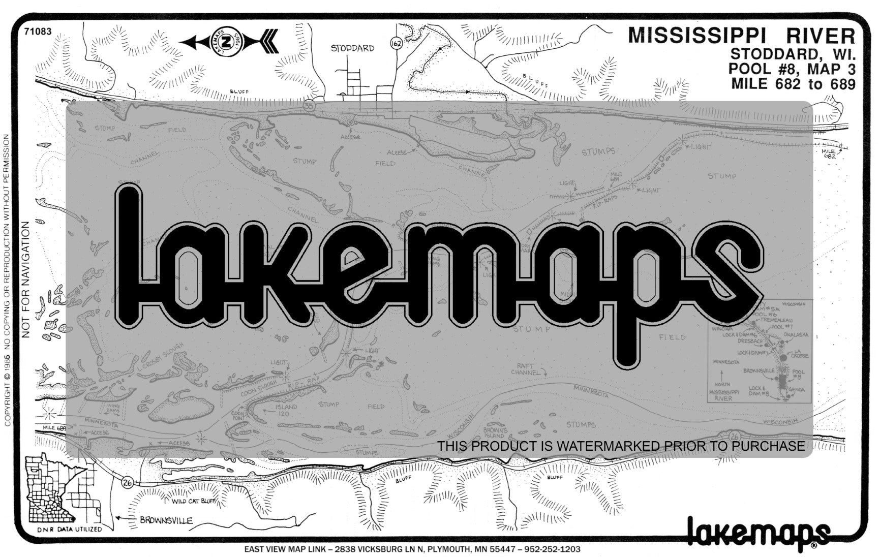 Mississippi River - Mississippi River Pool 8 - STODDARD WI. Mile 682 to 689 (Pool #8, map 3) - Lakemap - 71083