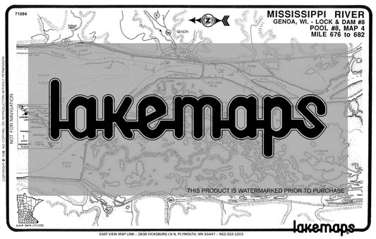 Mississippi River - Mississippi River Pool 8 - GENOA, WI. Mile 676 to 682 (Lock & Dam #8)(Pool #8, map 4) - Lakemap - 71084