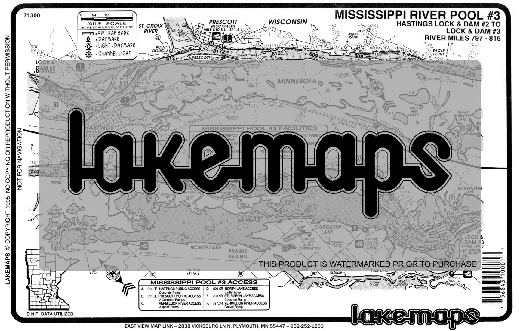 Mississippi River - MISSISSIPPI  RIVER POOL #3 Hastings to Lock & Dam # 3 - Lakemap - 71300
