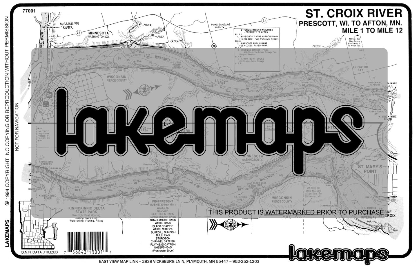 St. Croix River - PRESCOTT, WI. TO AFTON, MN. - Lakemap - 77001