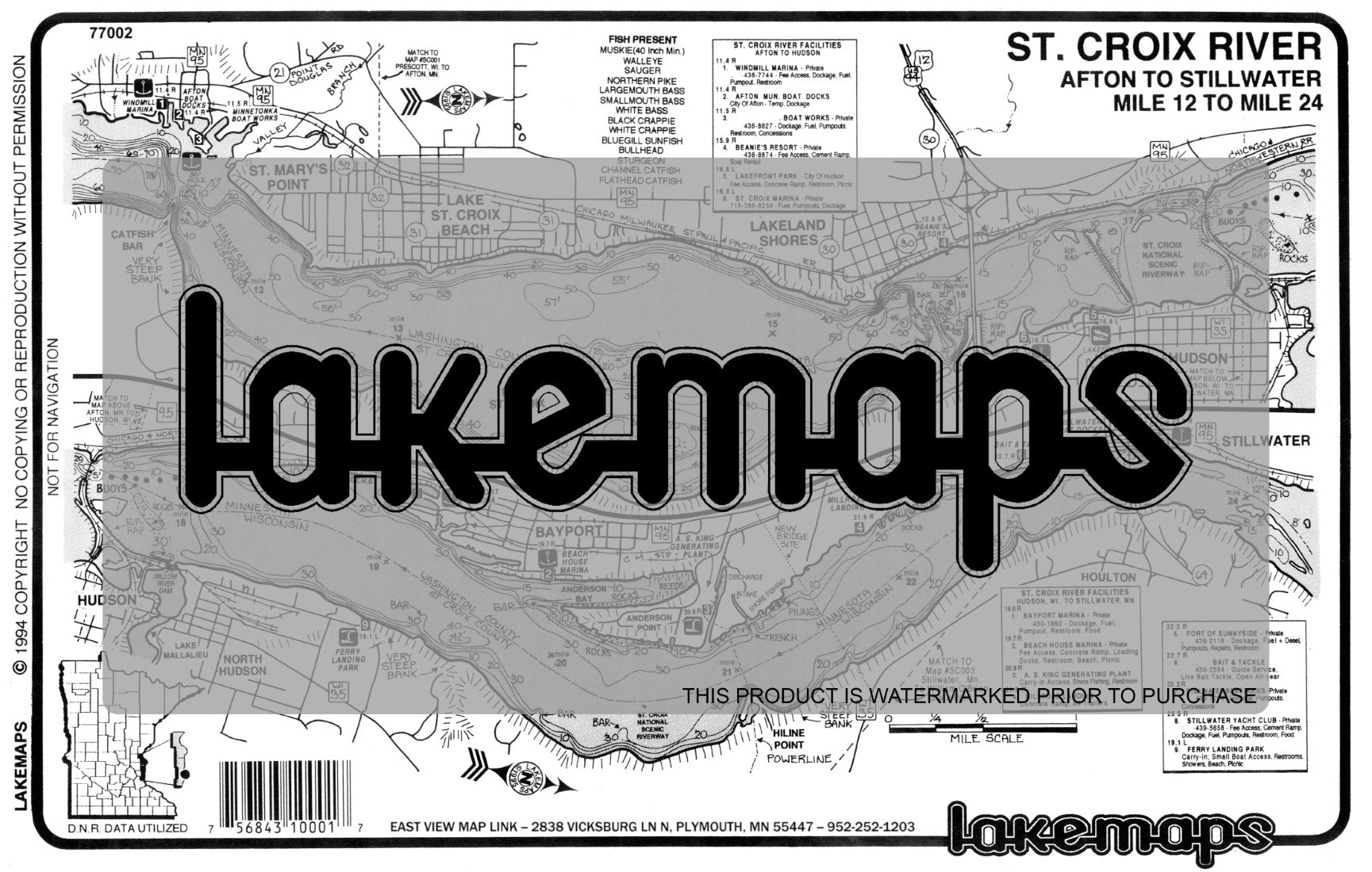 St. Croix River - AFTON, MN. TO STILLWATER, MN. - Lakemap - 77002
