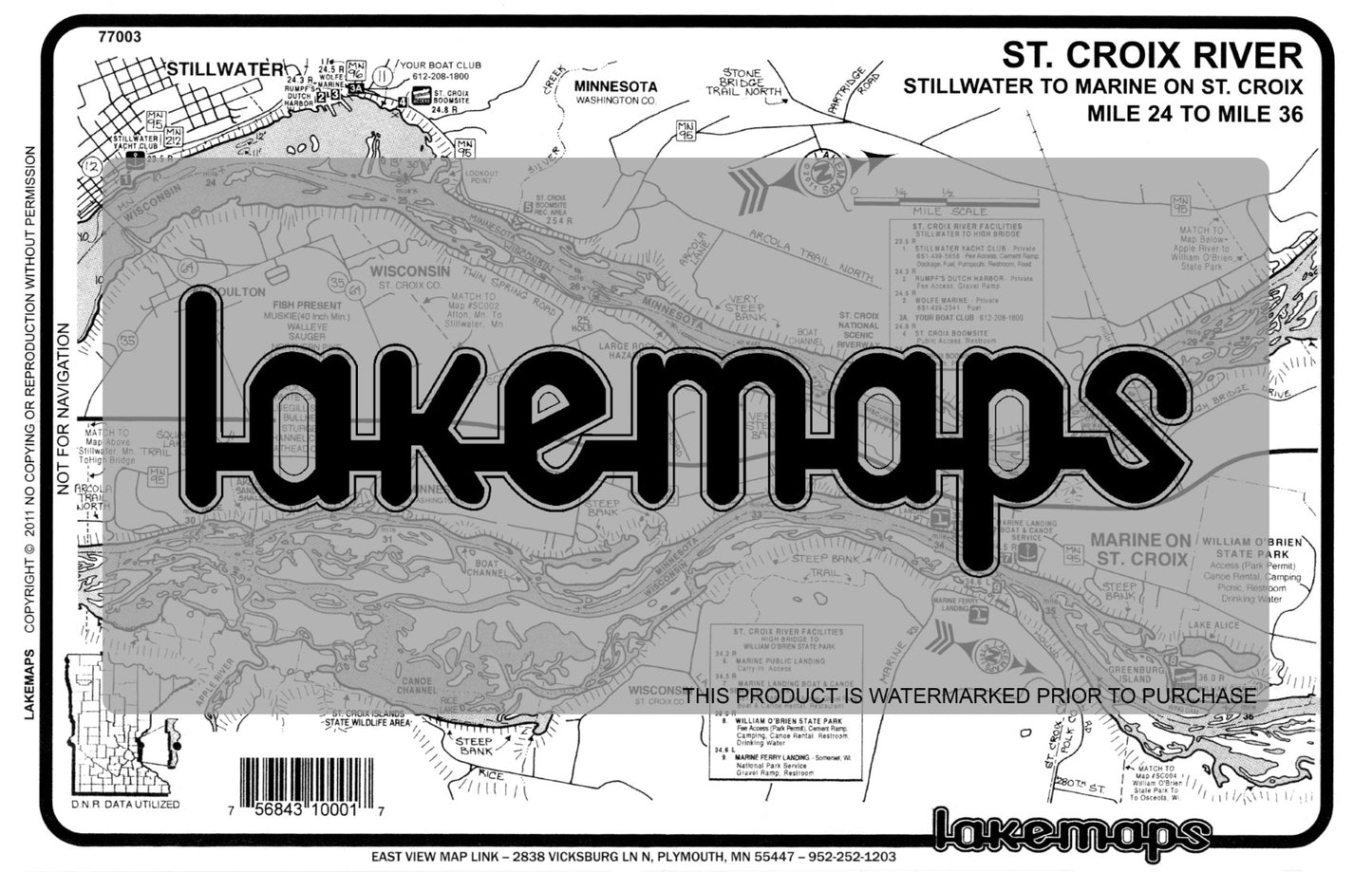 St. Croix River - STILLWATER, MN. TO WILLIAM O’ BRIEN STATE PARK - Lakemap - 77003