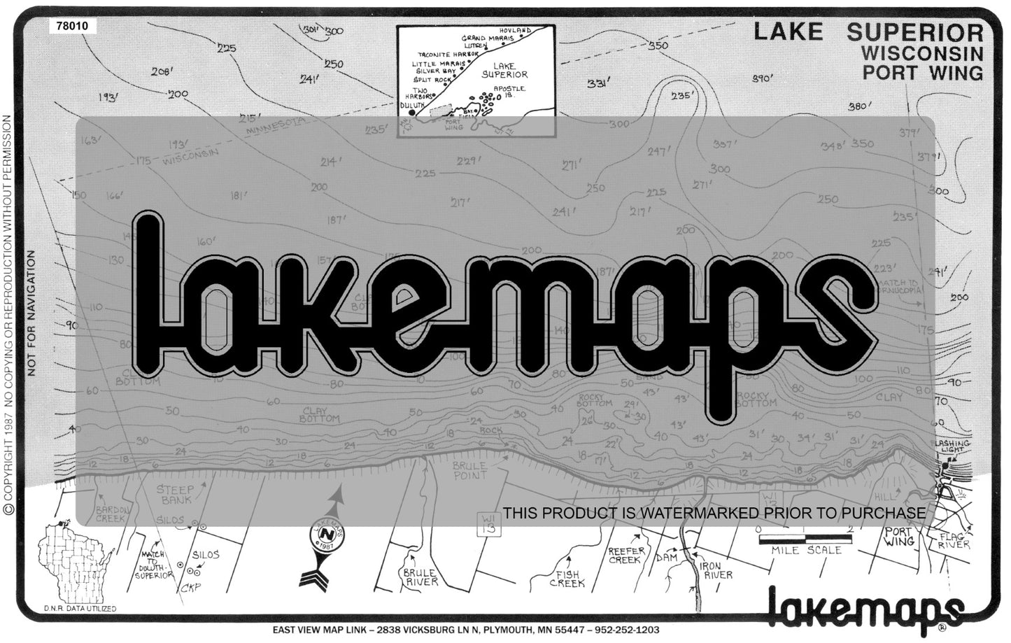 Lake Superior - Wisconsin Shoreline - PORT WING - Lakemap - 78010