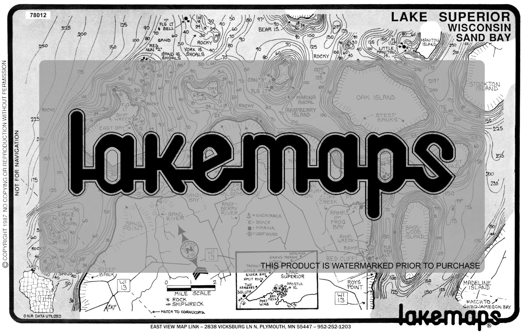 Lake Superior - Wisconsin Shoreline - SAND BAY - Lakemap - 78012
