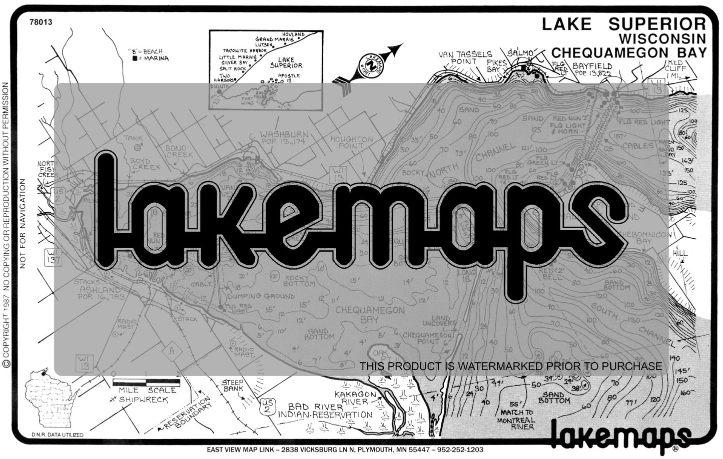 Lake Superior - Wisconsin Shoreline - CHEQUAMEGON BAY - Lakemap - 78013