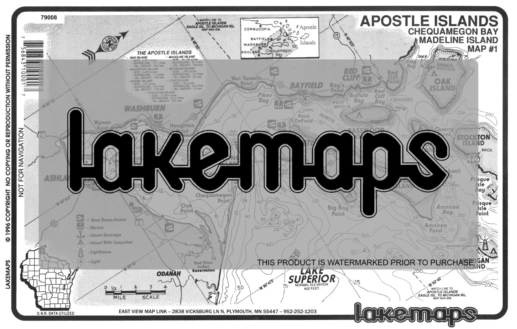 Apostle Islands - - Chequamegon Bay- Madeline Is.Stocton/Mich. Isl. - Lakemap - 79008