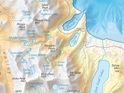 Lake Tahoe Elevation Tints Fine Art Print Map