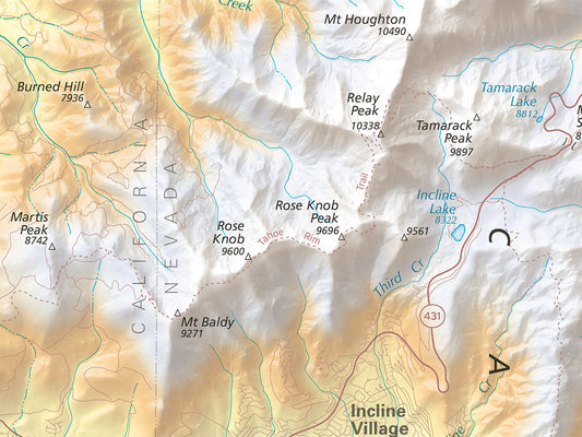 Lake Tahoe Elevation Tints Fine Art Print Map
