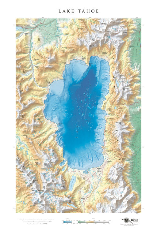Lake Tahoe Elevation Tints Fine Art Print Map