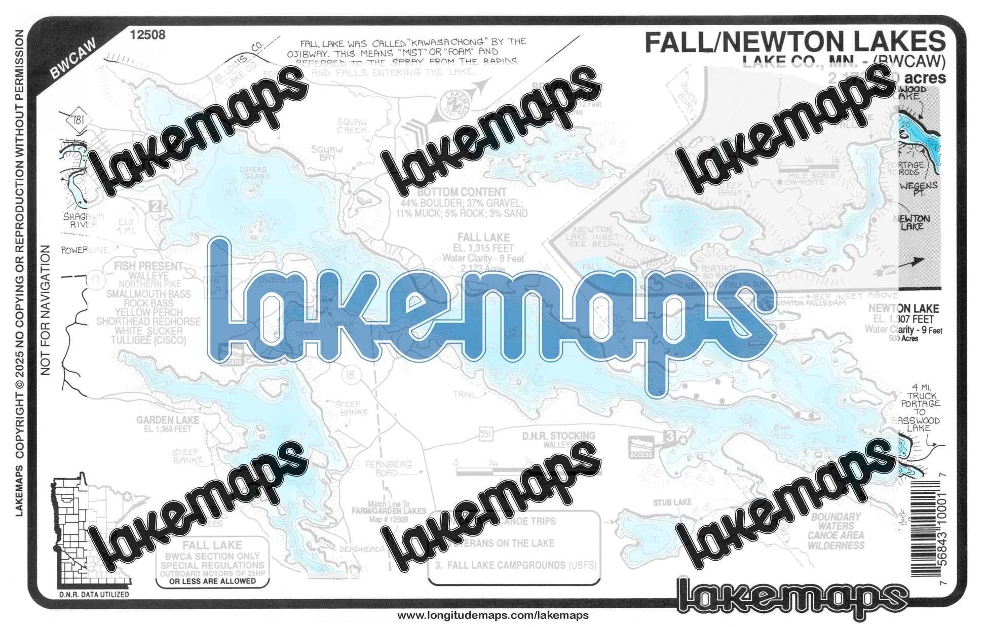 Lake County, MN - FALL /  Newton (BWCA) - Lakemap - 12508
