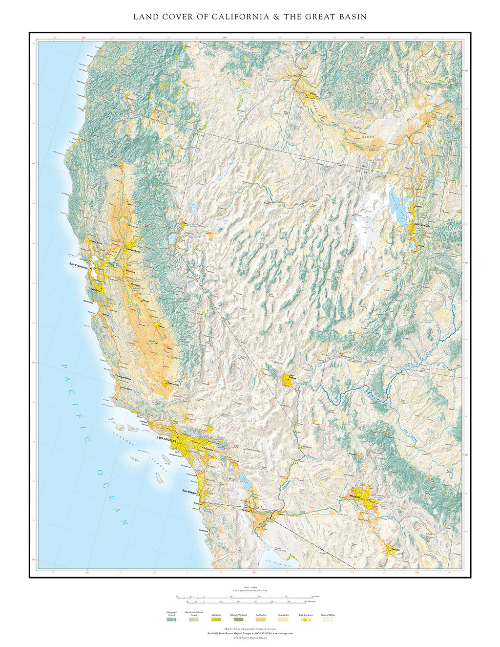 Land Cover of California & The Great Basin Fine Art Print Map
