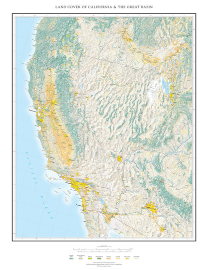 Land Cover of California & The Great Basin Fine Art Print Map
