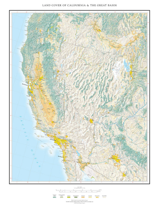 Land Cover of California & The Great Basin Fine Art Print Map