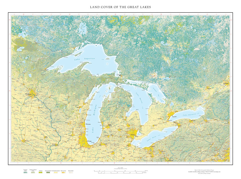 Land Cover of the Great Lakes Fine Art Print Map